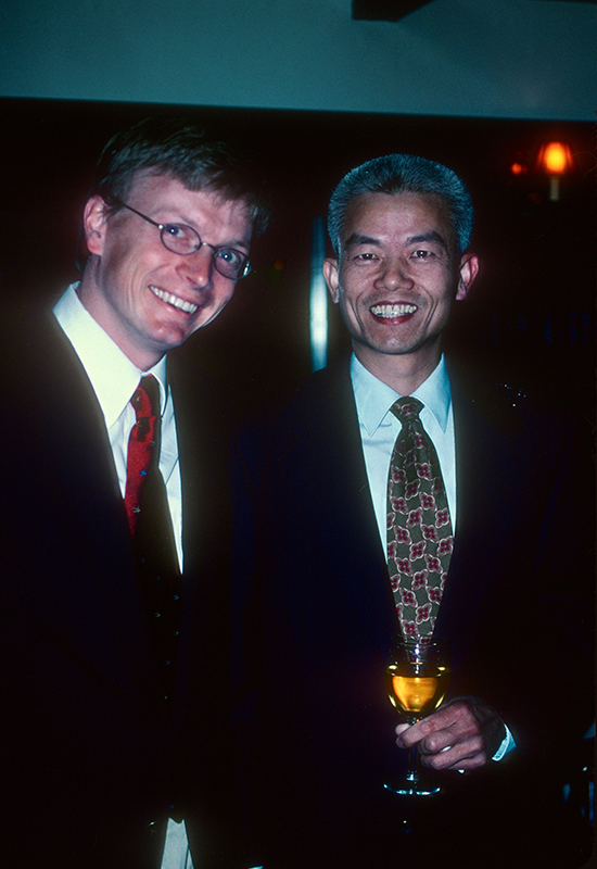 Yande Huang and Kevin Dockery at Wes Bentrude's retirement in 2002