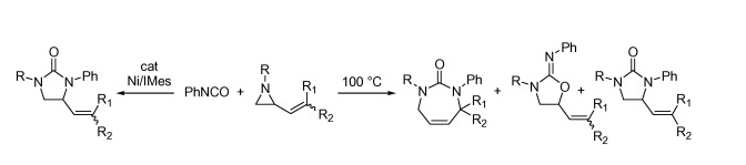 Coupling of vinyl aziridines and phenyl isocyanate