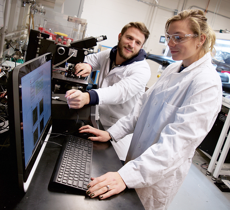 Graduate students work in Luisa's lab
